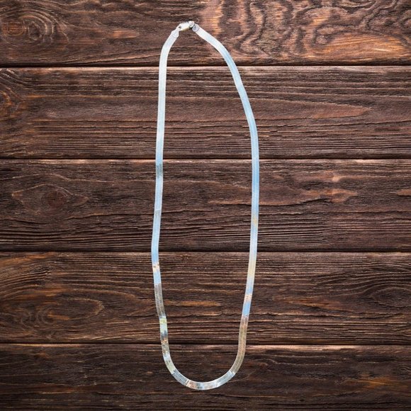 italian Silver Jewelry - Italy 925 Sterling Silver Herringbone Vintage Pristine Chain 24.25"